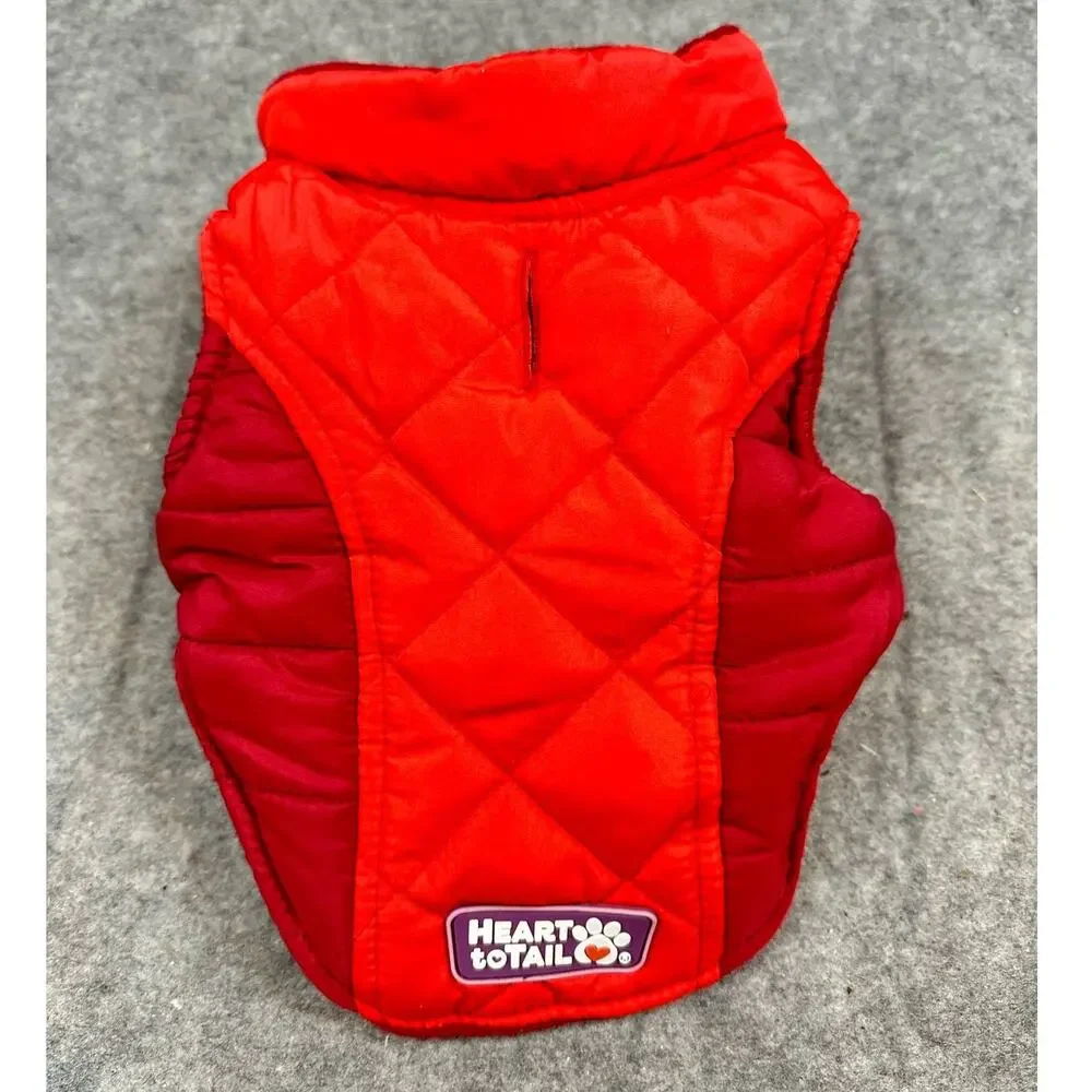 Heart to Tail Red Quilted Pet Puffer Jacket Coat XS Colorblock